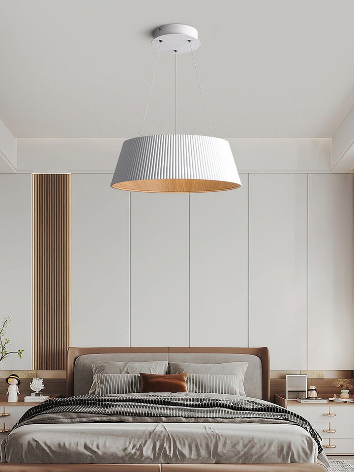 Contemporary Ribbed LED Pendant Light with Wooden Accent