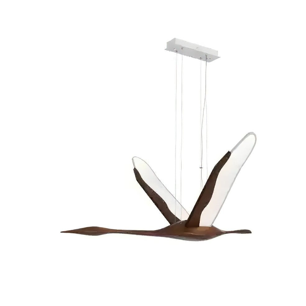Crane-Inspired Wood & Metal LED Pendant Light