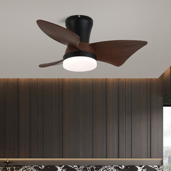 Curved Walnut Blade Ceiling Fan with Integrated LED Light