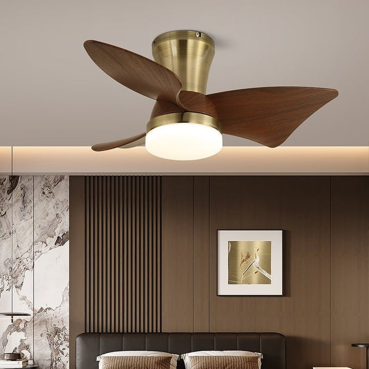 Curved Walnut Blade Ceiling Fan with Integrated LED Light