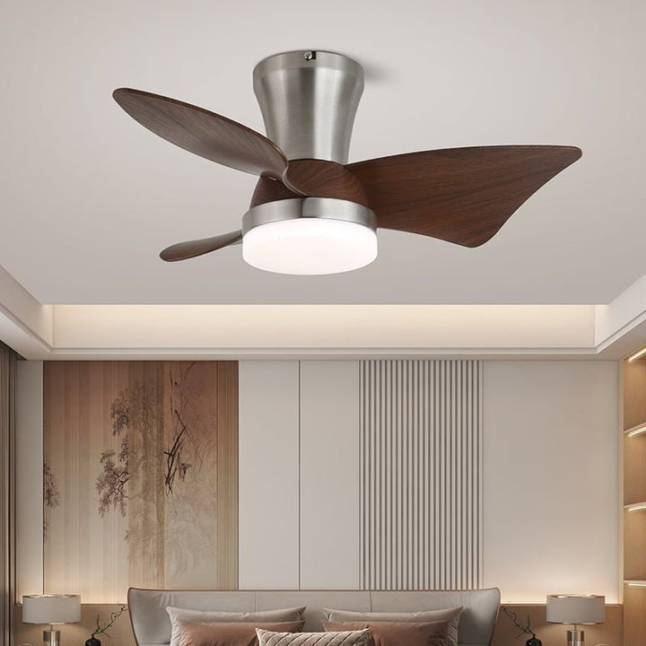 Curved Walnut Blade Ceiling Fan with Integrated LED Light