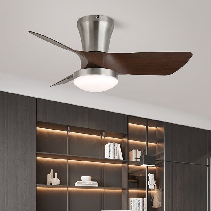 Curved Walnut Blade Ceiling Fan with Integrated LED Light