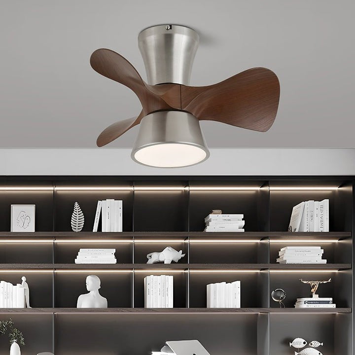 Curved Walnut Blade Ceiling Fan with Integrated LED Light