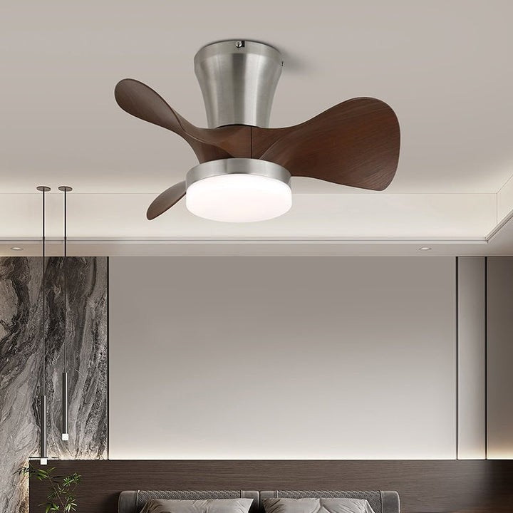 Curved Walnut Blade Ceiling Fan with Integrated LED Light