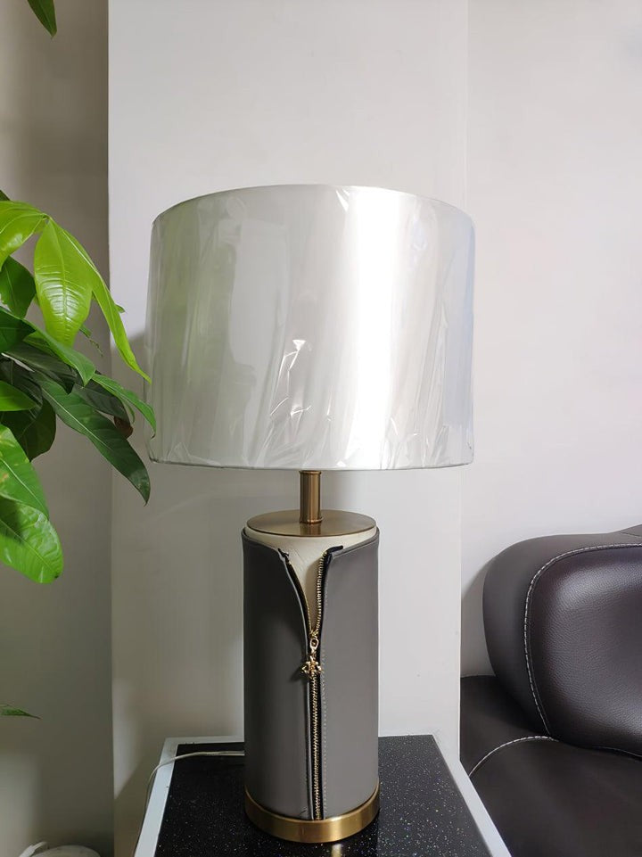 Elegant Leather & Metal Table Lamp with Gold Accents