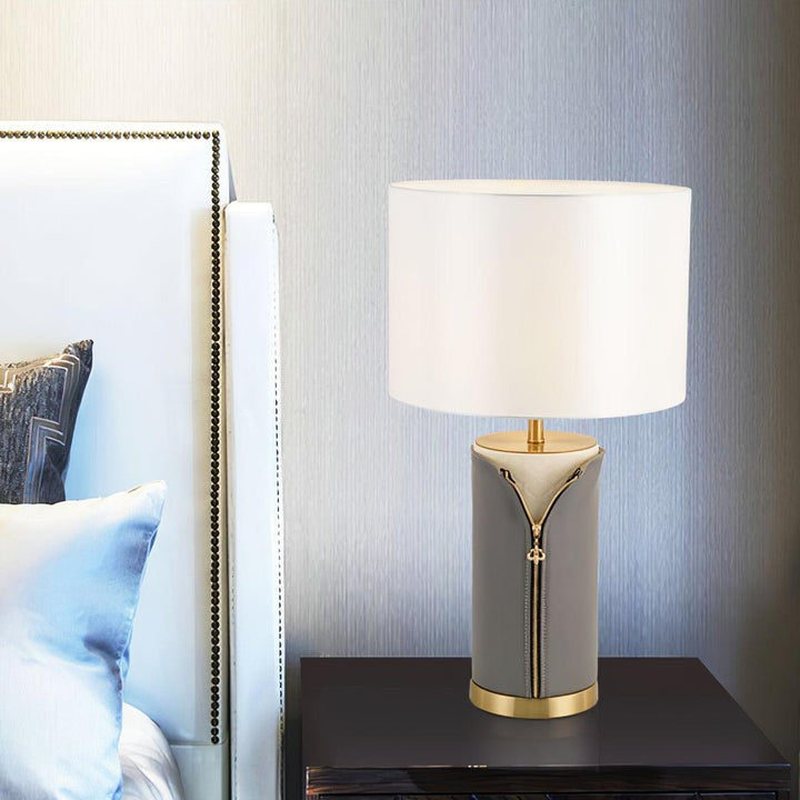 Elegant Leather & Metal Table Lamp with Gold Accents