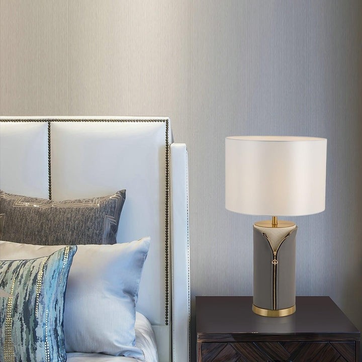 Elegant Leather & Metal Table Lamp with Gold Accents