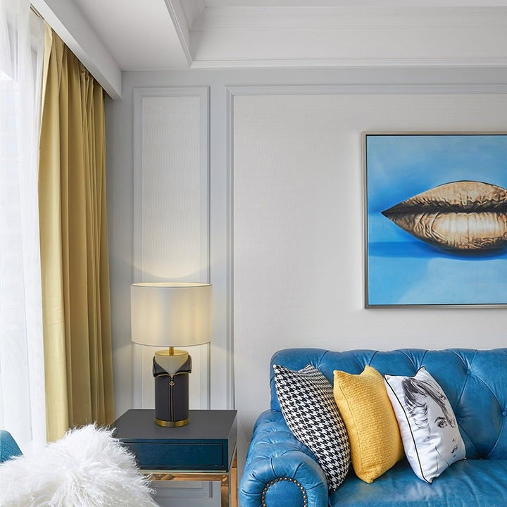Elegant Leather & Metal Table Lamp with Gold Accents