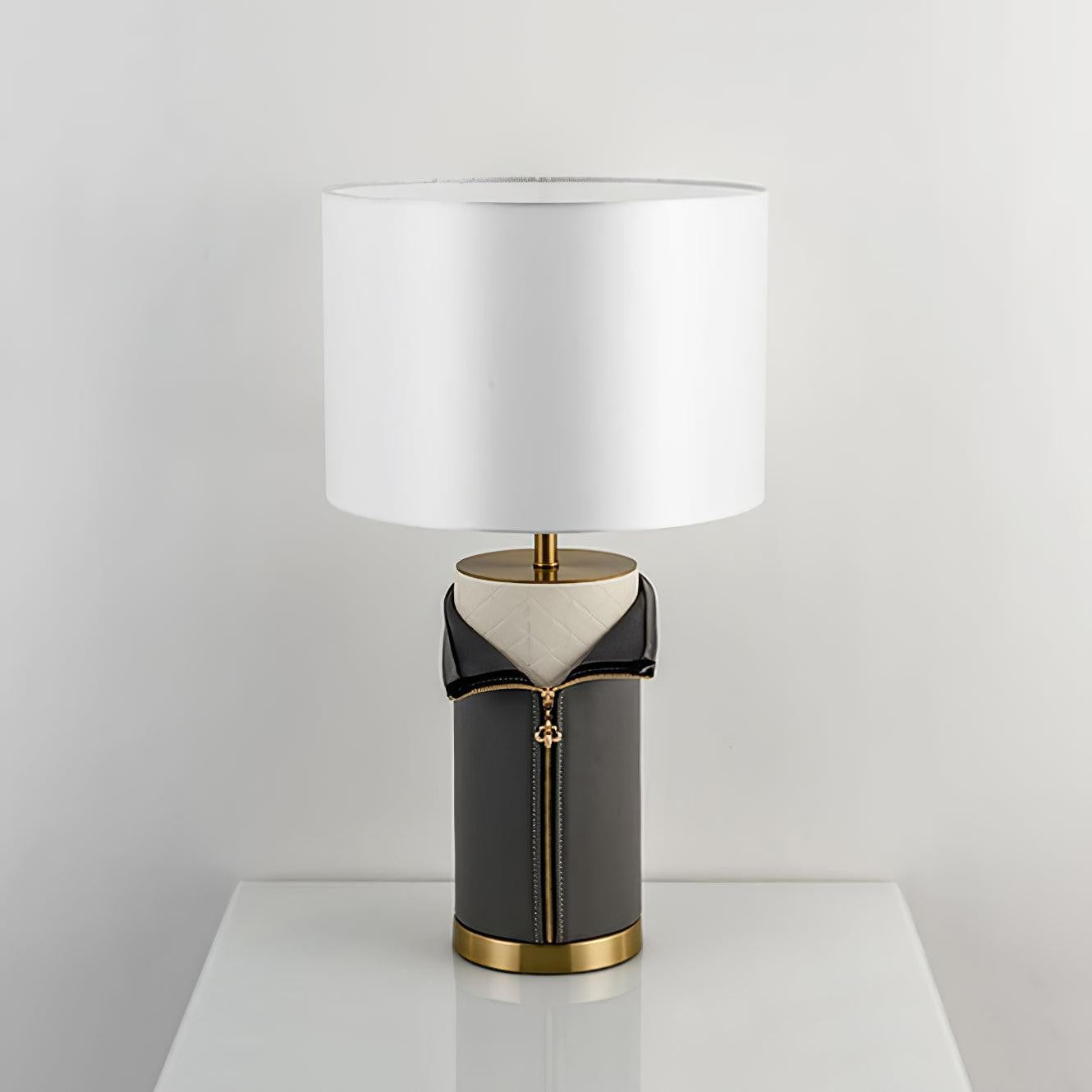 Elegant Leather & Metal Table Lamp with Gold Accents