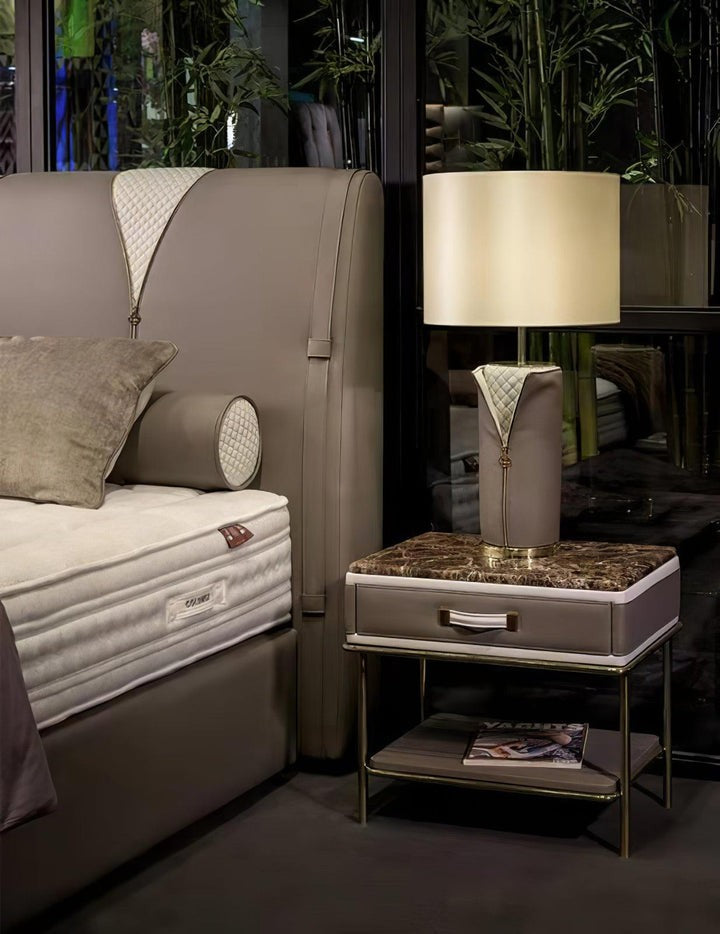 Elegant Leather & Metal Table Lamp with Gold Accents