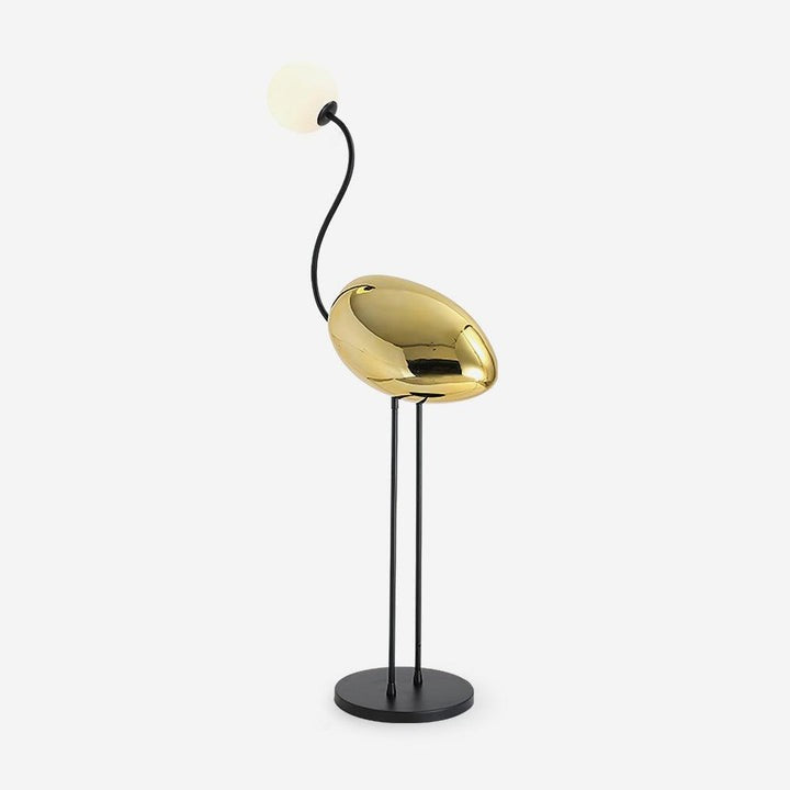 Flamingo-Inspired Gold Floor Lamp with Glass Orb