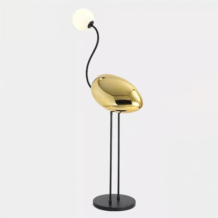 Flamingo-Inspired Gold Floor Lamp with Glass Orb