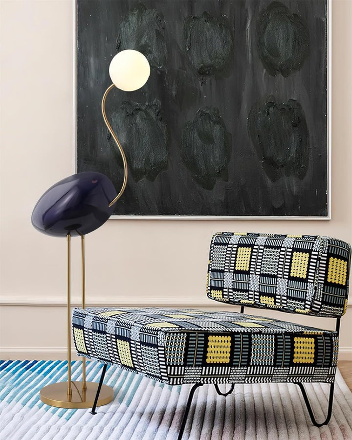 Flamingo-Inspired Gold Floor Lamp with Glass Orb
