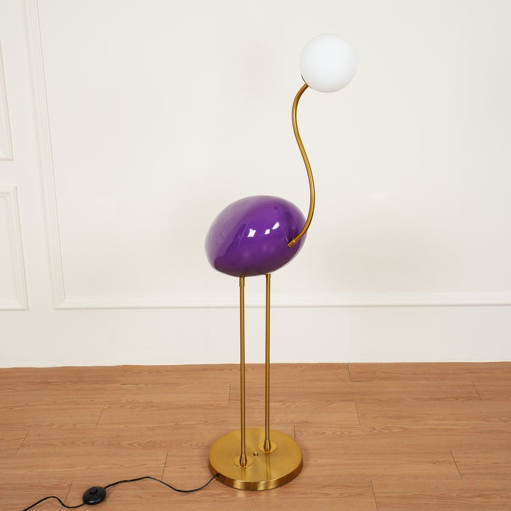 Flamingo-Inspired Gold Floor Lamp with Glass Orb
