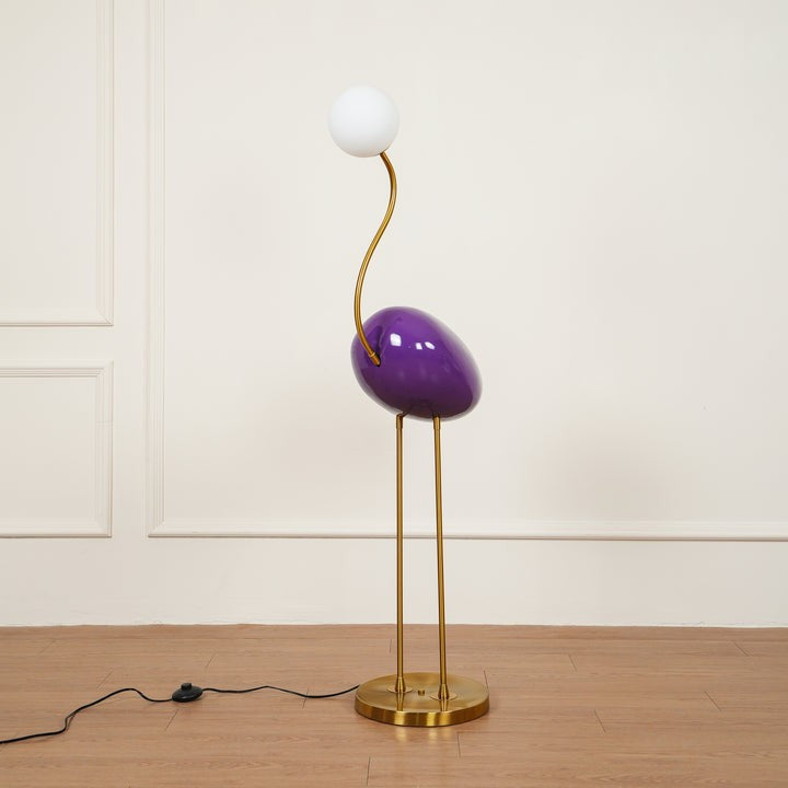 Flamingo-Inspired Gold Floor Lamp with Glass Orb