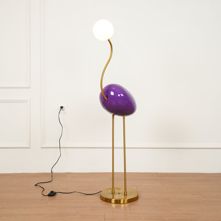 Flamingo-Inspired Gold Floor Lamp with Glass Orb