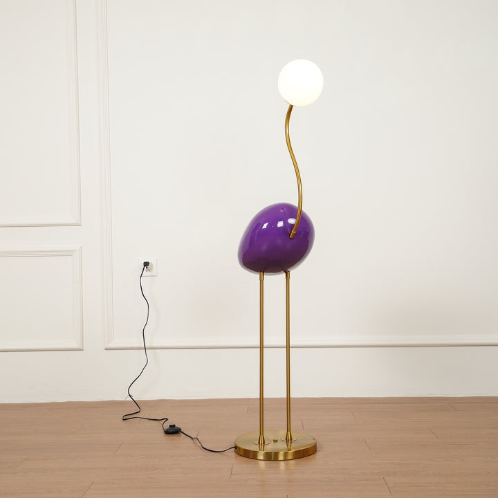 Flamingo-Inspired Gold Floor Lamp with Glass Orb