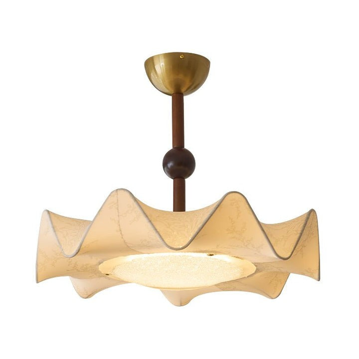 Floral Fabric LED Ceiling Fixture with Wood & Iron Accents