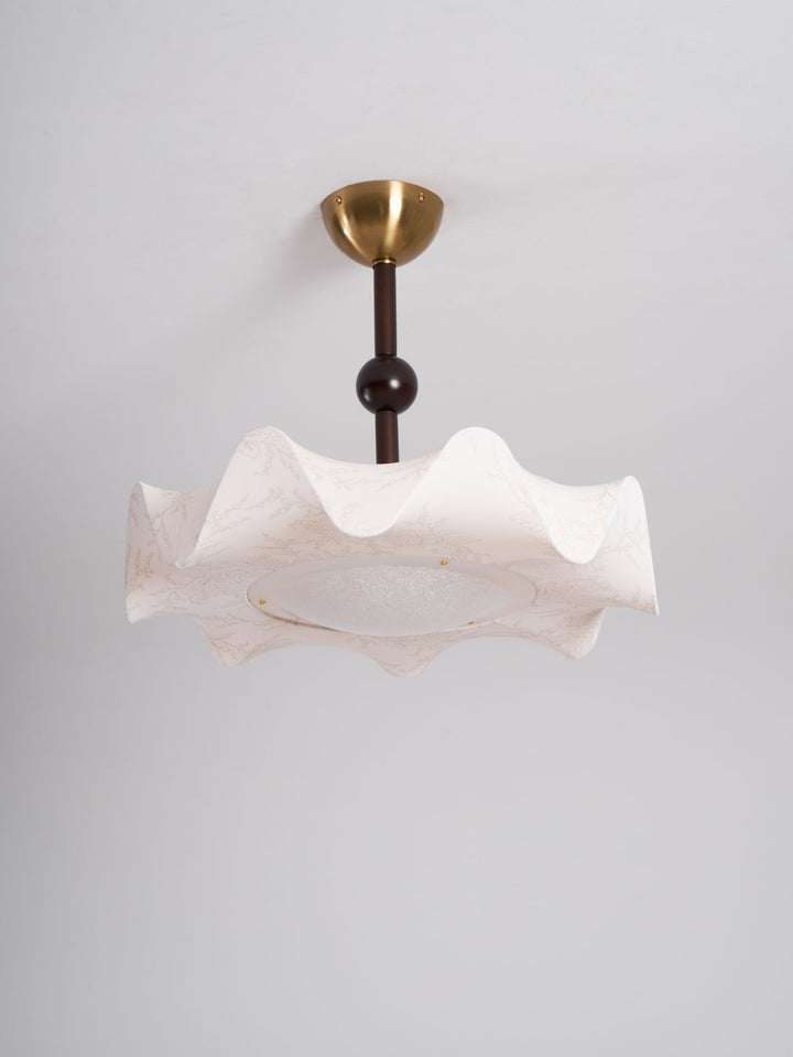 Floral Fabric LED Ceiling Fixture with Wood & Iron Accents