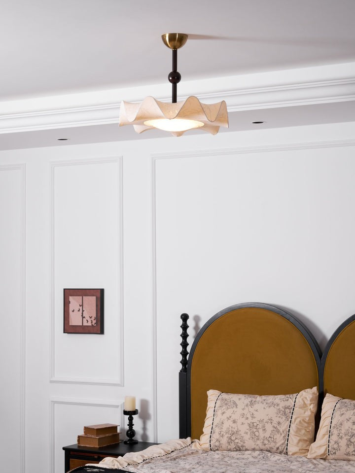 Floral Fabric LED Ceiling Fixture with Wood & Iron Accents