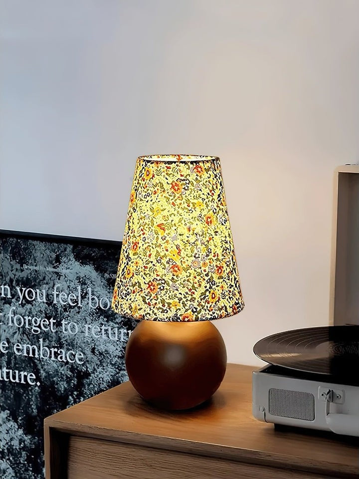 Floral Pattern LED Table Lamp with Wooden Base