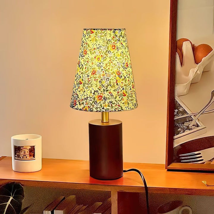 Floral Pattern LED Table Lamp with Wooden Base