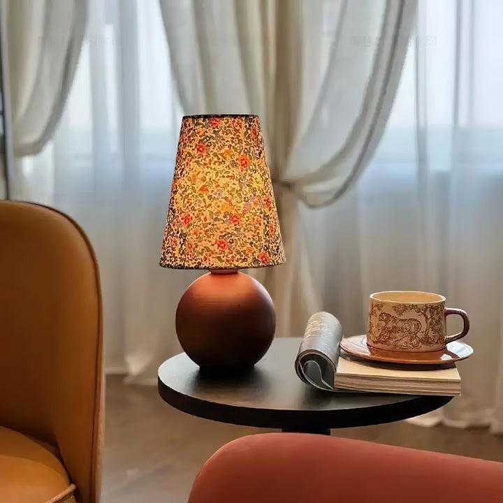 Floral Pattern LED Table Lamp with Wooden Base