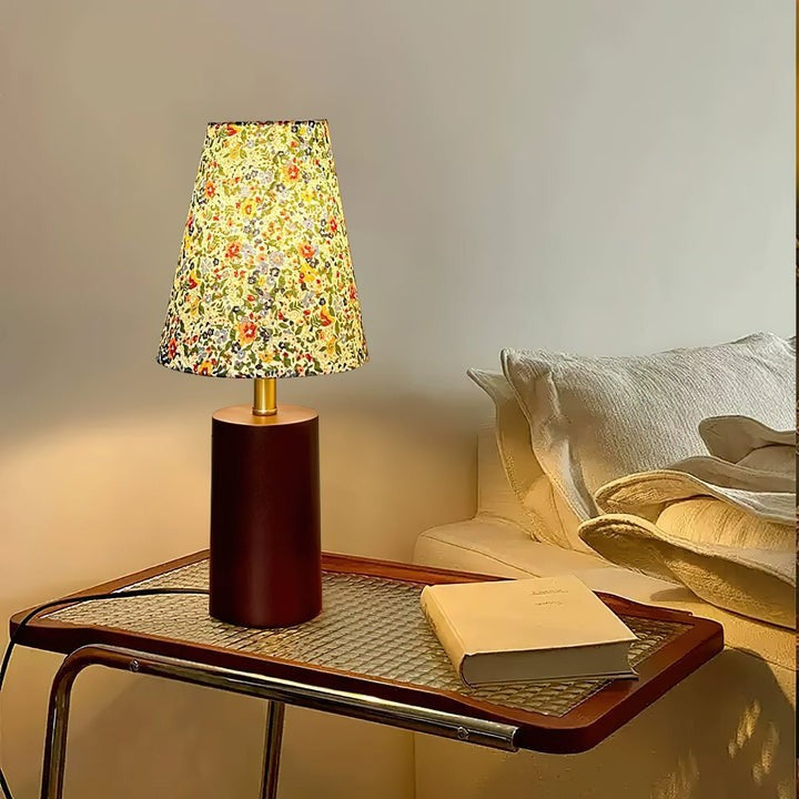 Floral Pattern LED Table Lamp with Wooden Base