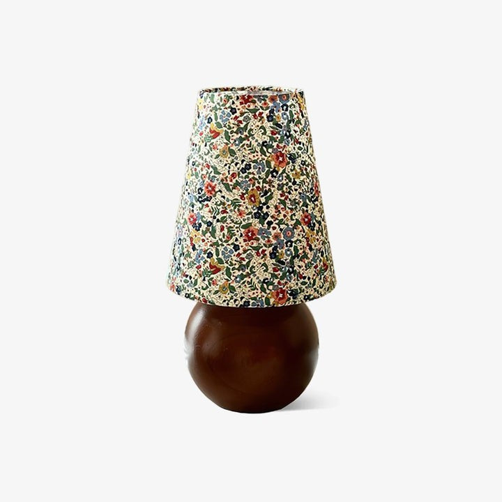 Floral Pattern LED Table Lamp with Wooden Base