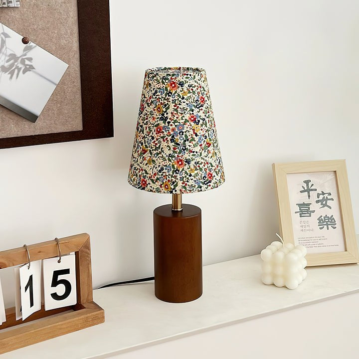 Floral Pattern LED Table Lamp with Wooden Base
