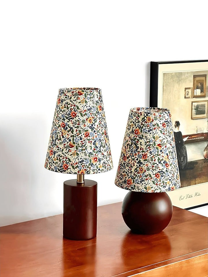 Floral Pattern LED Table Lamp with Wooden Base