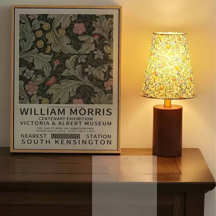 Floral Pattern LED Table Lamp with Wooden Base