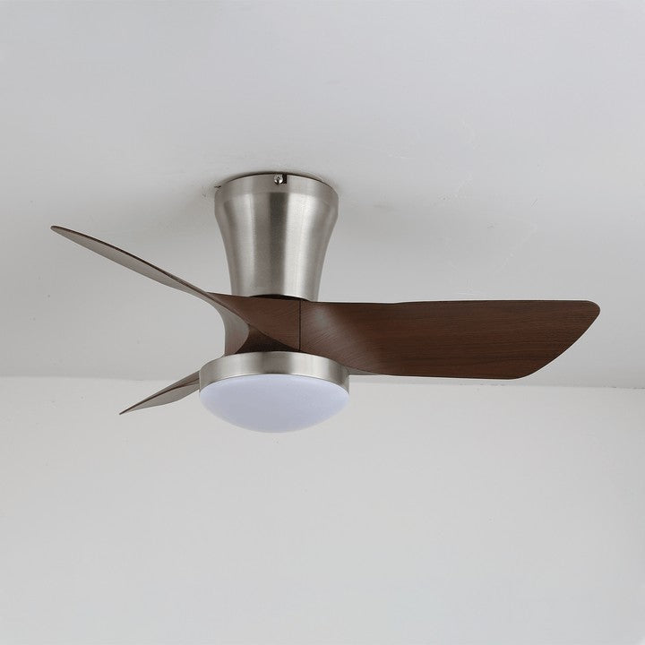Flush Mount LED Ceiling Fan with Walnut Blades