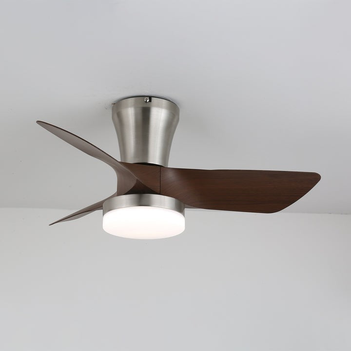 Flush Mount LED Ceiling Fan with Walnut Blades