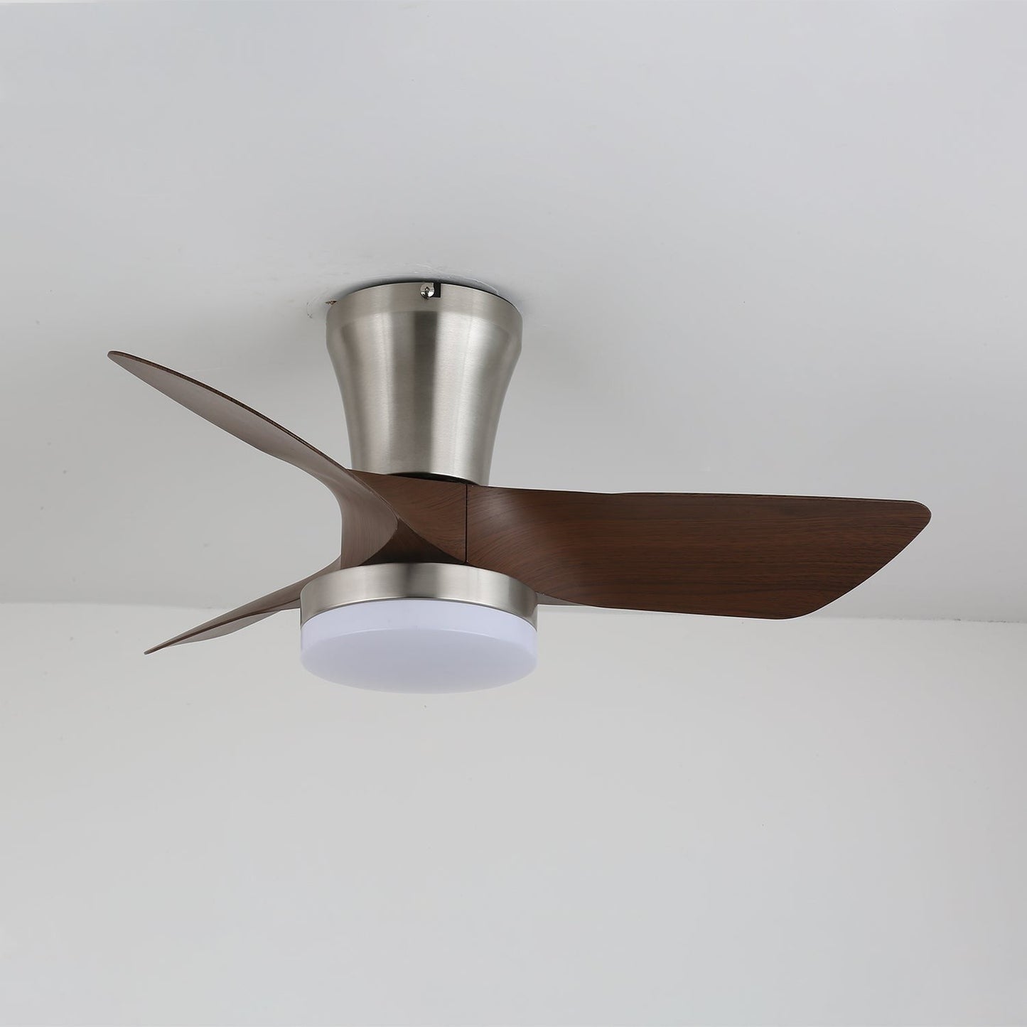 Flush Mount LED Ceiling Fan with Walnut Blades