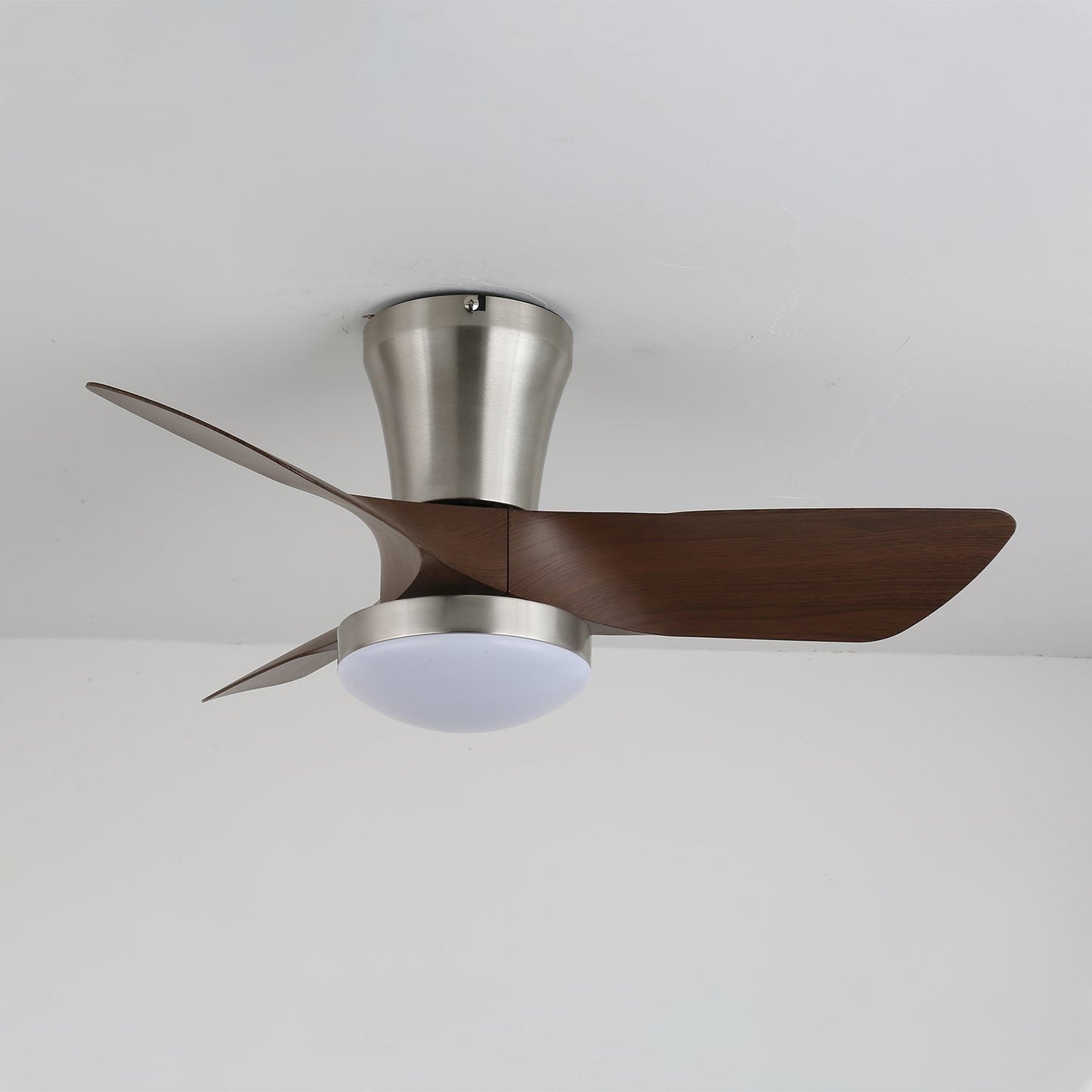 Flush Mount LED Ceiling Fan with Walnut Blades