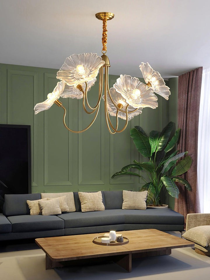 Frosted Leaf Glass Ceiling Chandelier Light
