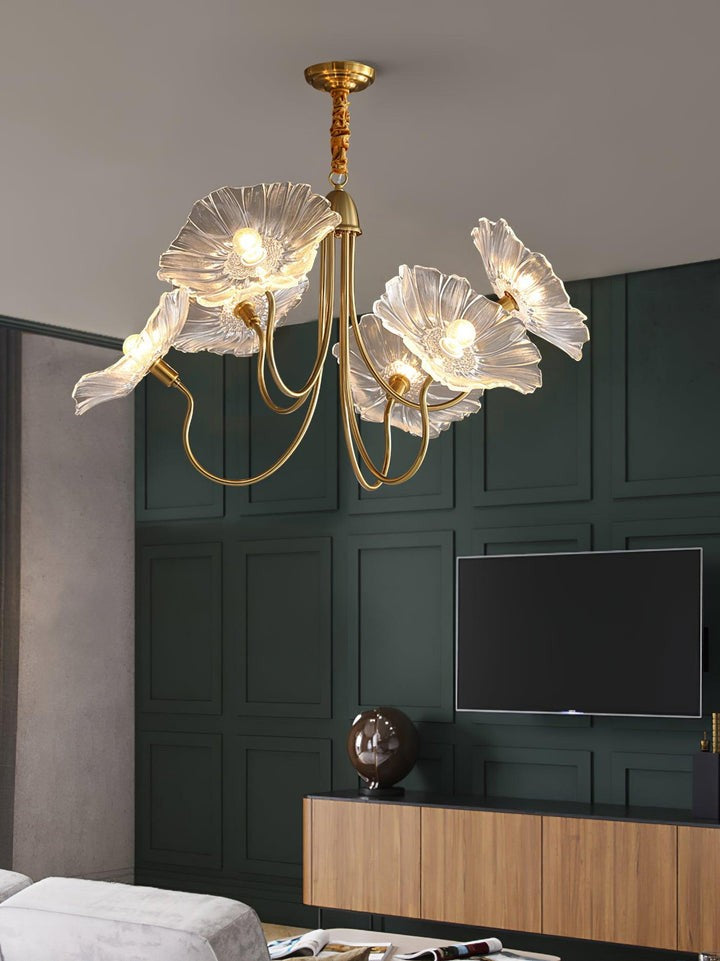 Frosted Leaf Glass Ceiling Chandelier Light