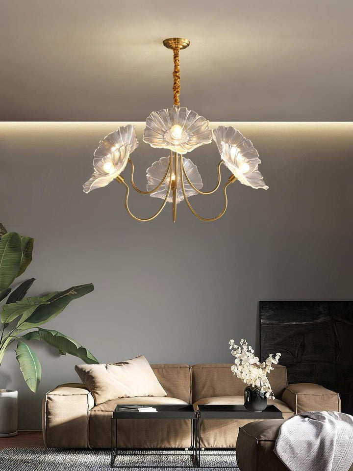 Frosted Leaf Glass Ceiling Chandelier Light