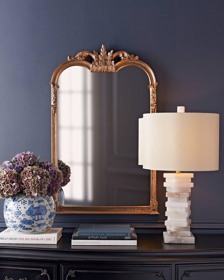 Geometric Alabaster Table Lamp with White Fabric Shade