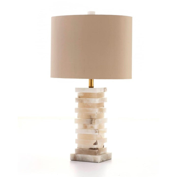 Geometric Alabaster Table Lamp with White Fabric Shade