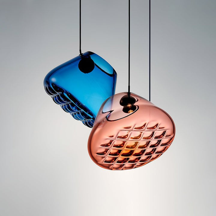 Geometric Blown-Glass Grid Pendant Light