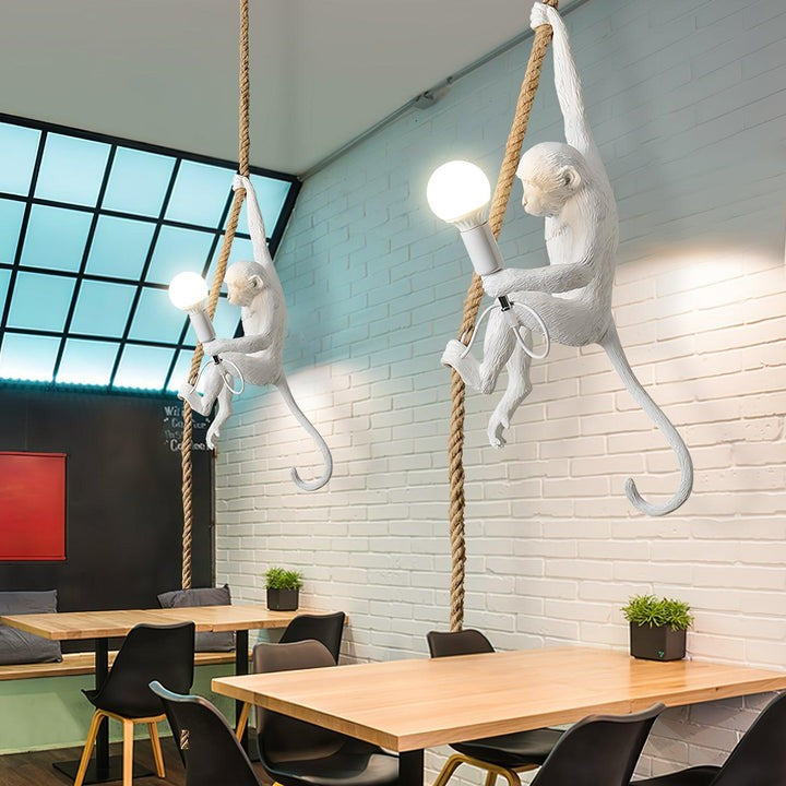Glossy Resin Monkey Hanging Pendant Light