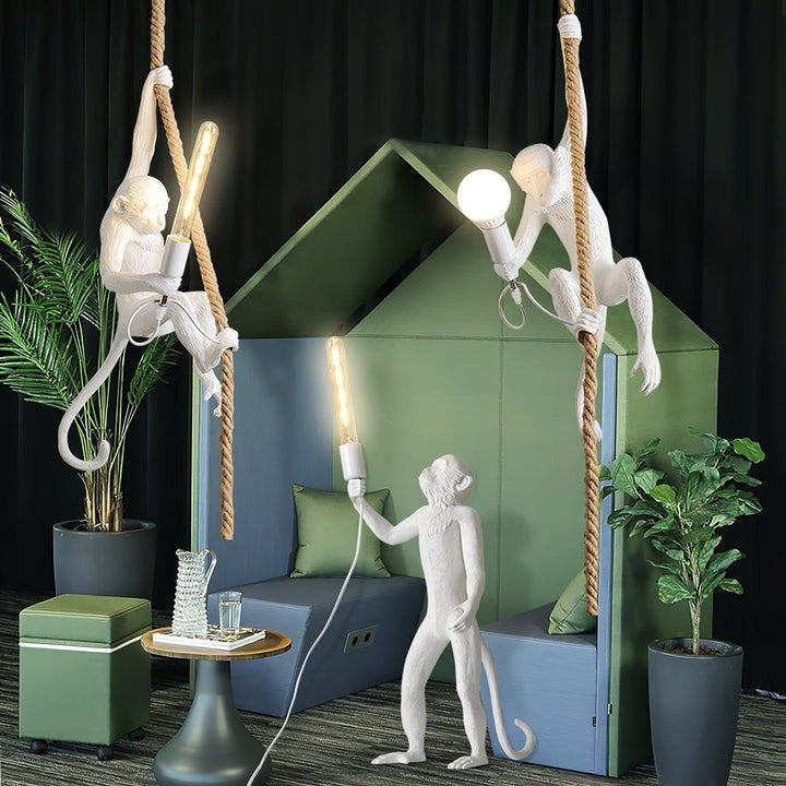Glossy Resin Monkey Hanging Pendant Light