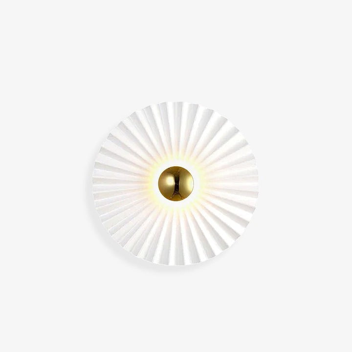 Glossy White & Gold Pleated Ceramic Wall Sconce with Integrated LED