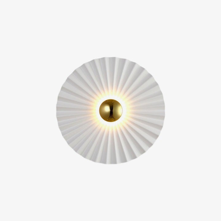 Glossy White & Gold Pleated Ceramic Wall Sconce with Integrated LED