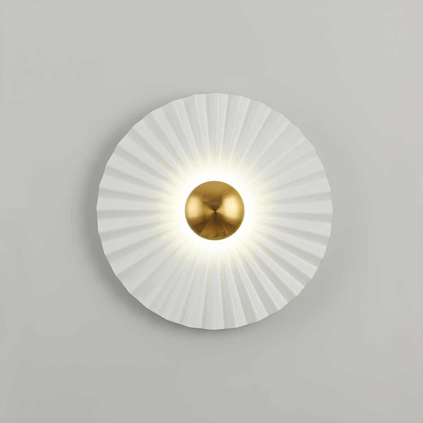Glossy White & Gold Pleated Ceramic Wall Sconce with Integrated LED