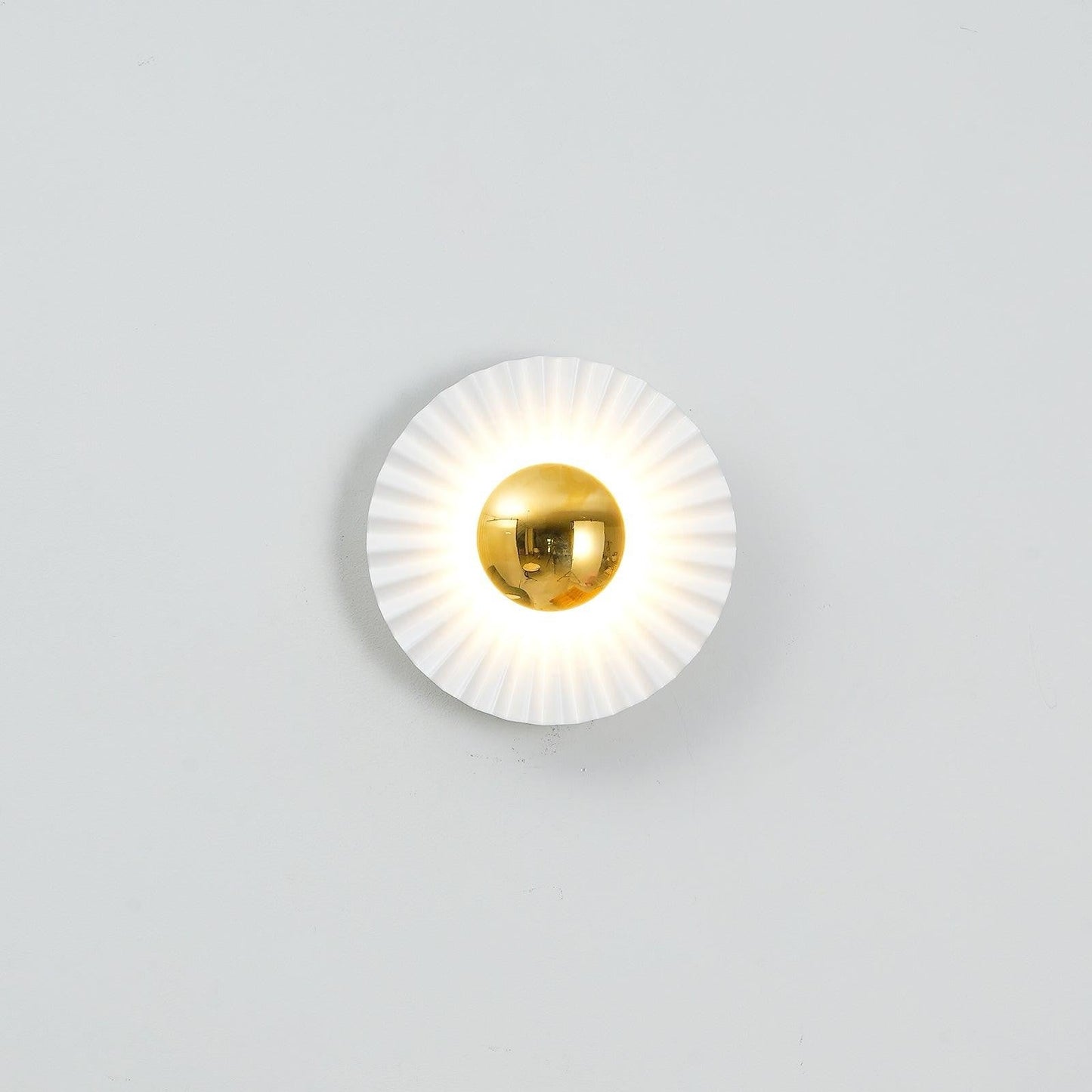Glossy White & Gold Pleated Ceramic Wall Sconce with Integrated LED