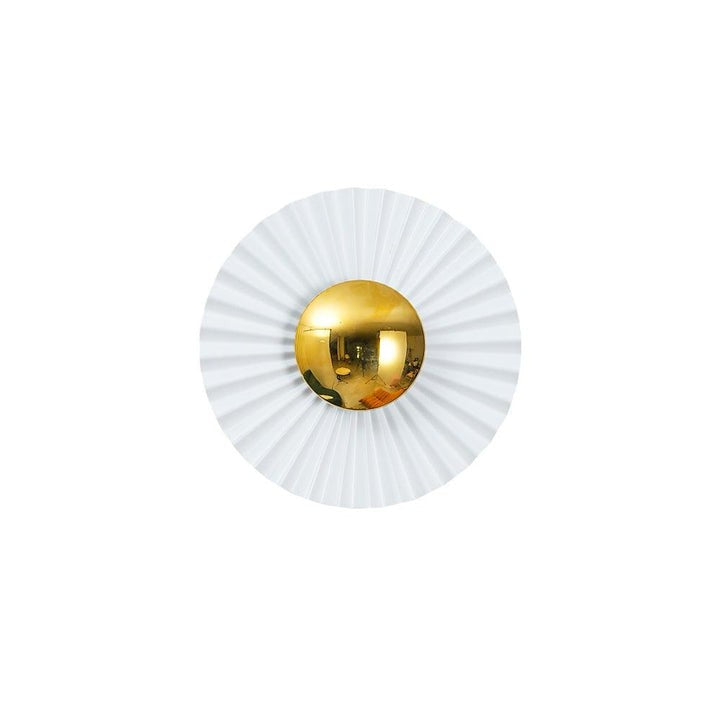 Glossy White & Gold Pleated Ceramic Wall Sconce with Integrated LED