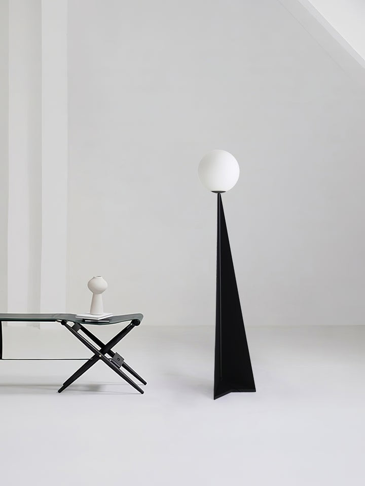 Glowing Sphere Floor Lamp with Sleek Tapered Metal Base